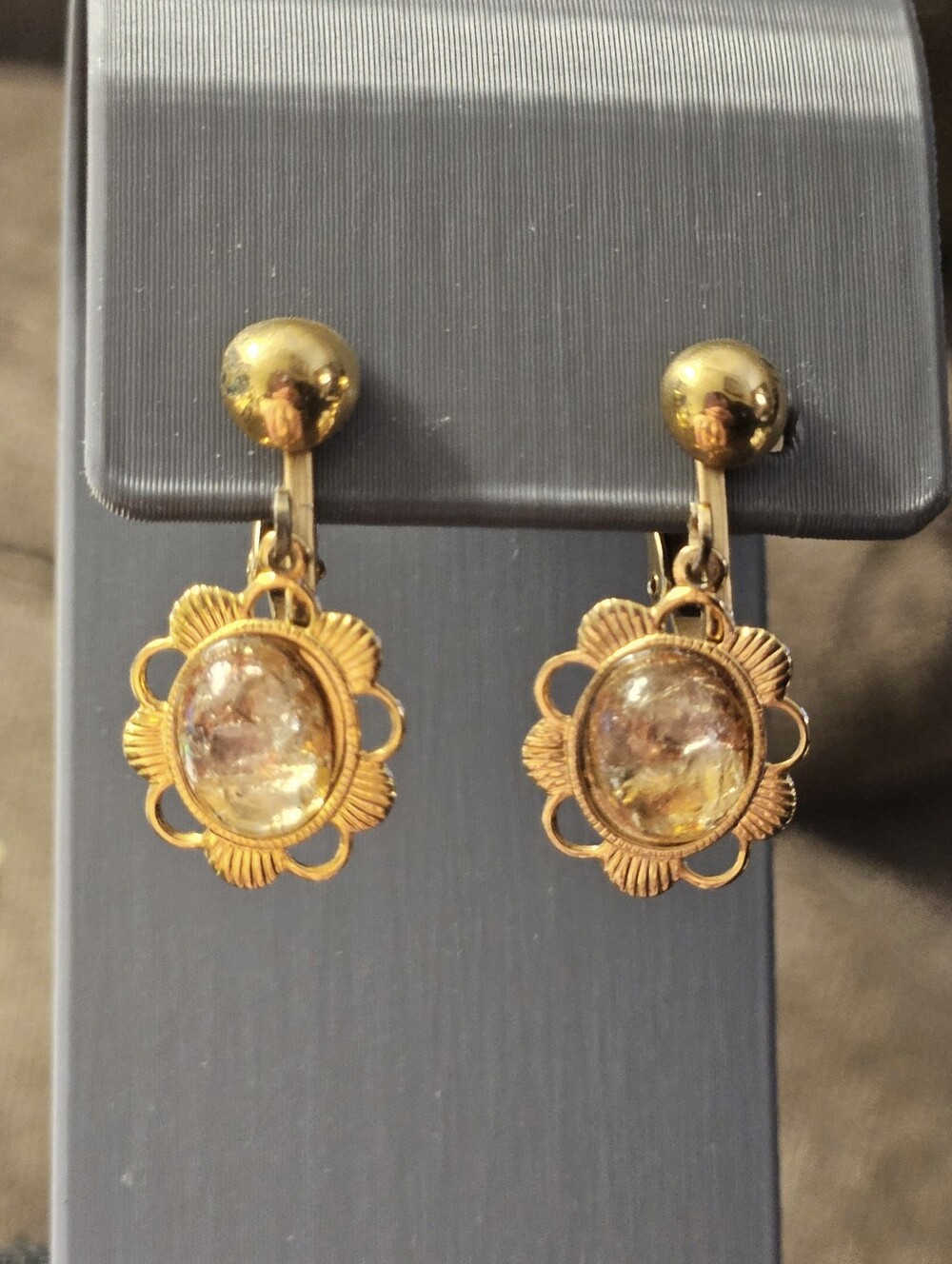 Gold-Tone Floral Drop Clip-on Earrings with Citrine-Look Stones